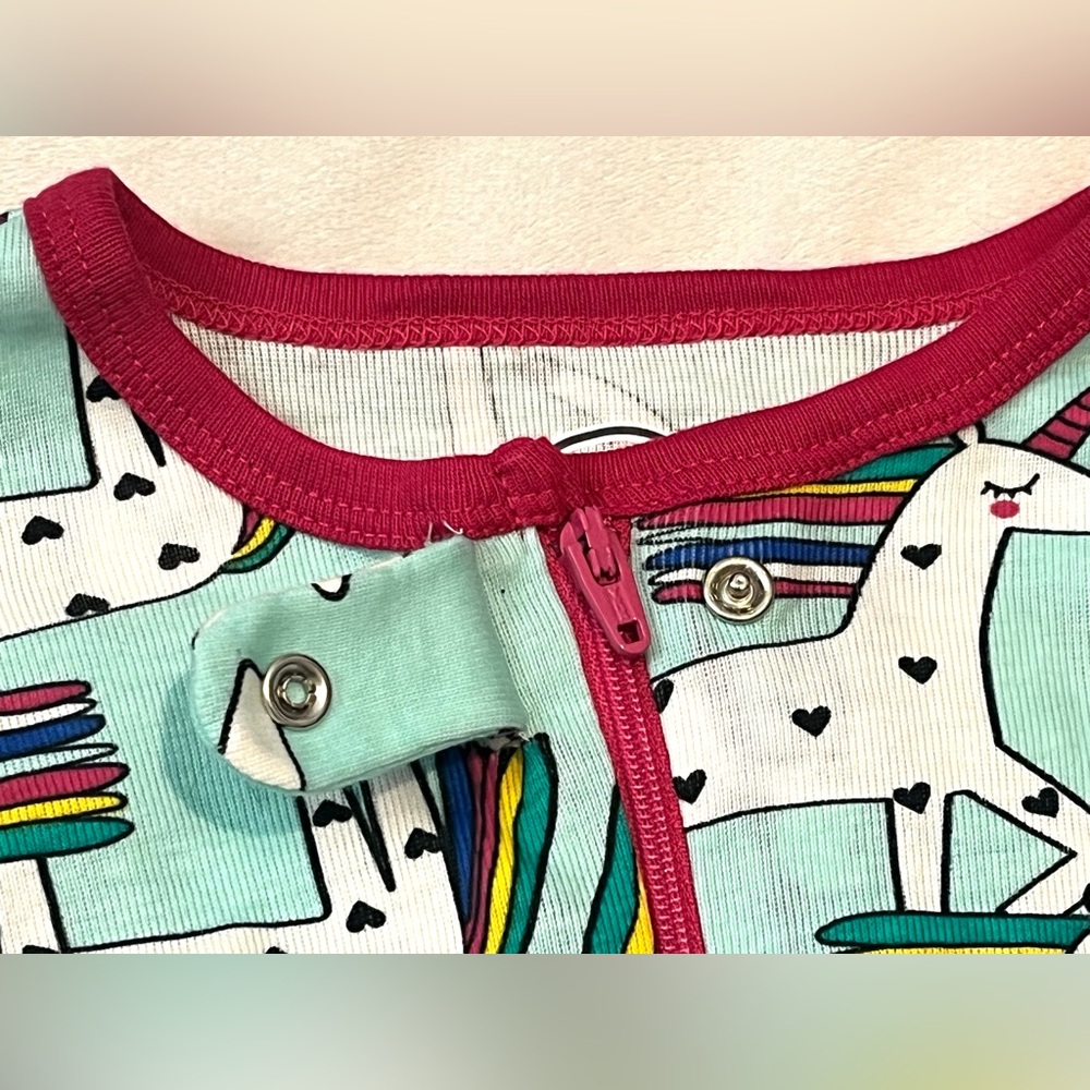 Lamaze Organic Aqua and Pink Unicorn Print Children’s 18 Months Zipper Sleeper - Picture 5 of 11